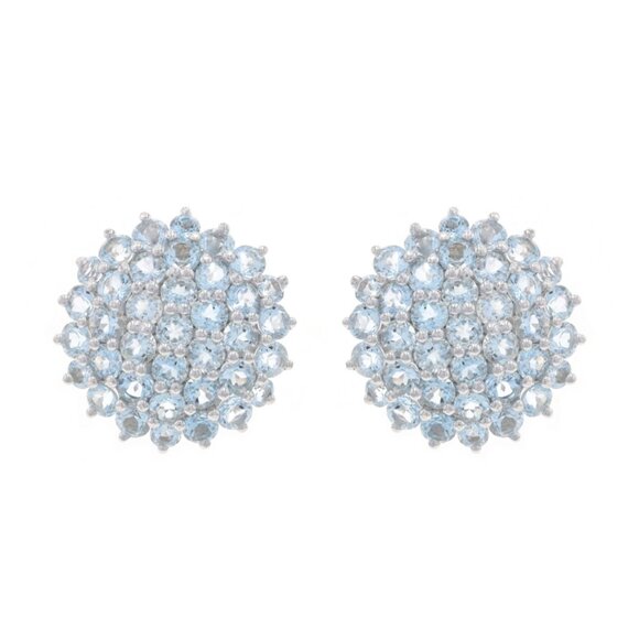 White Gold Aquamarine Large Cluster Stud Earrings -14k Rd 6.68ctw Floral Pierced